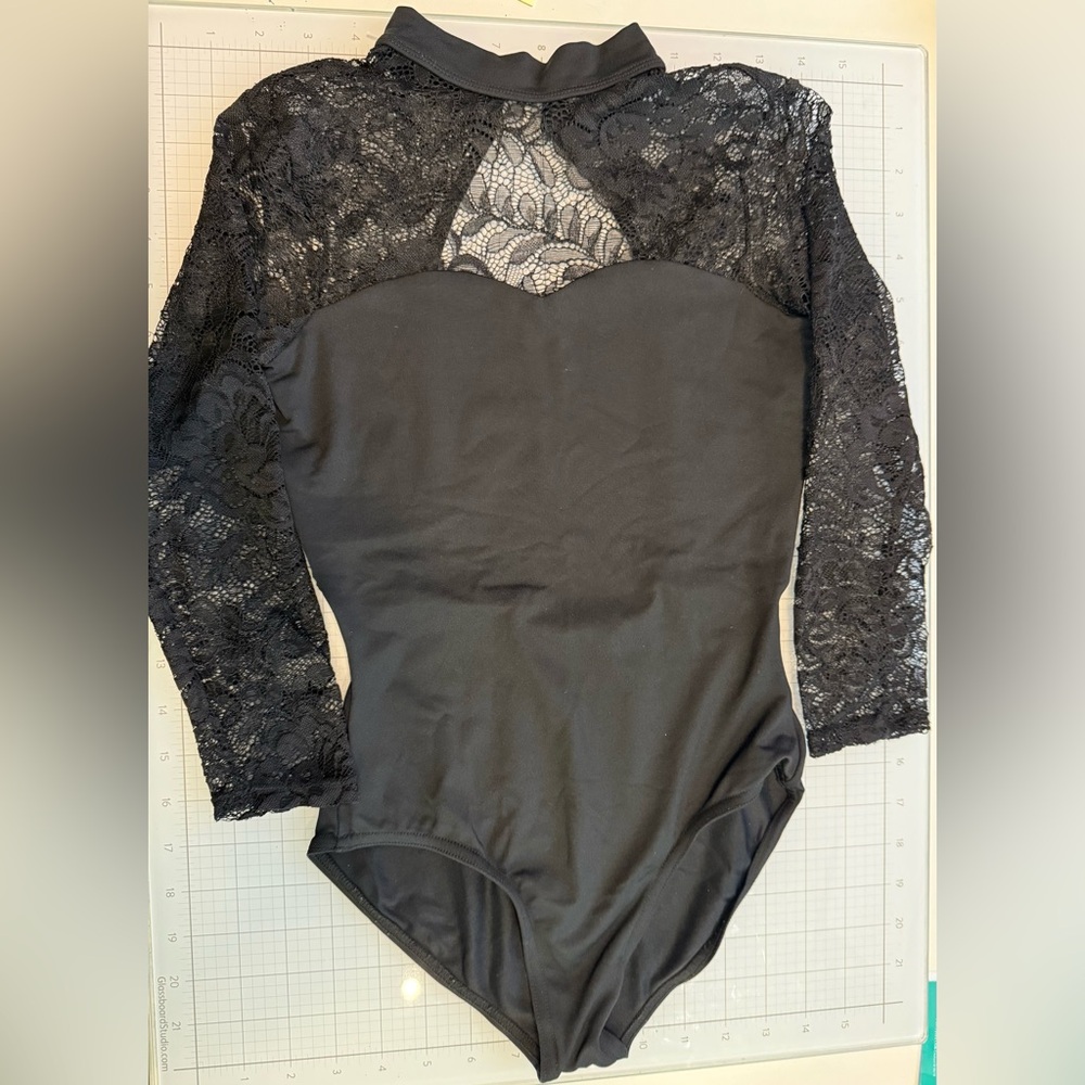Elegant Black Lace Long-Sleeve Bodysuit Leotard